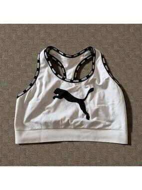 PUMA White Black Racerback Bra Size Medium